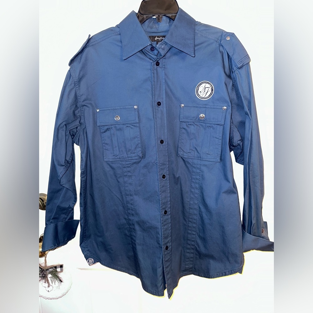 Sean John, dark navy blue long sleeve button up size large